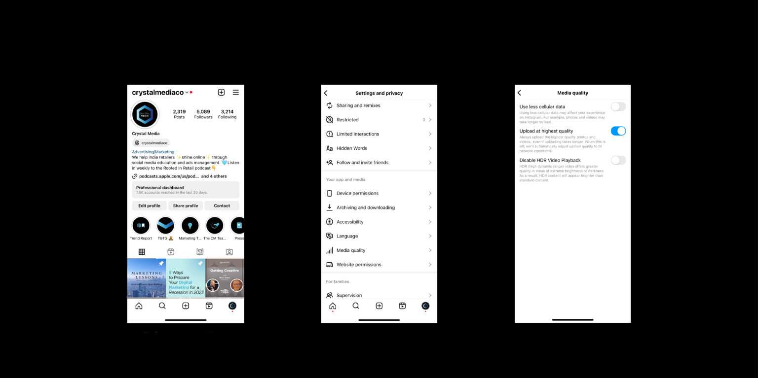 فعال کردن تنظیمات آپلود باکیفیت