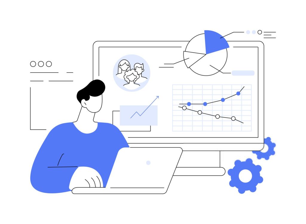 تصویر یک متخصص سئو در حال تحلیل داده‌ها و پروفایل لینک رقبا.