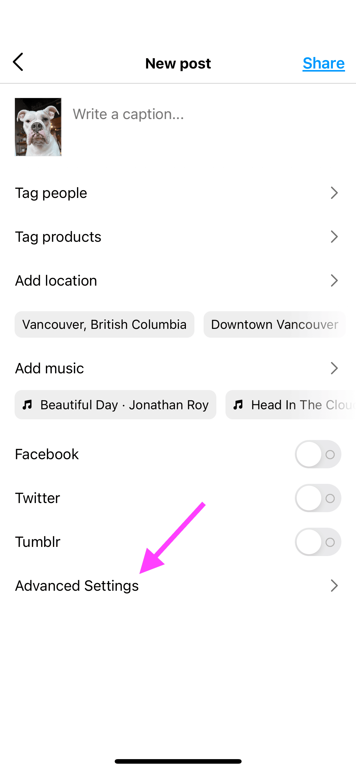 پیدا تنظیمات پیشرفته اینستاگرام برای نوشتن آلت تگ