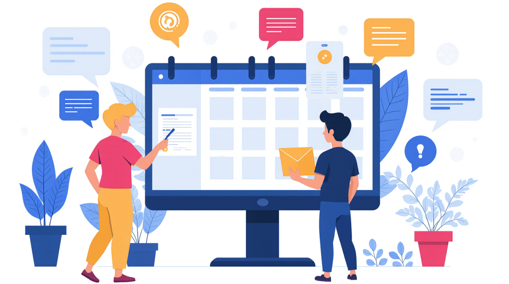 تیم تولید محتوا در حال کار روی تقویم محتوایی