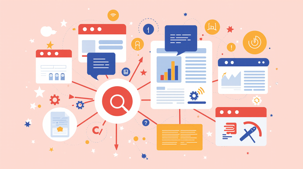 اینفوگرافیک مراحل سئو داخلی شامل ساختار محتوا و لینک داخلی